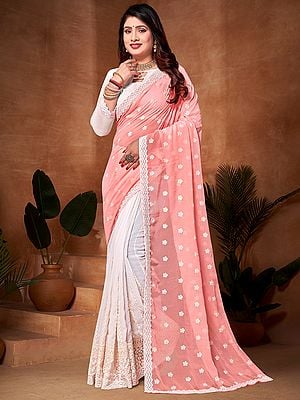 Georgette Heavy Resham Embroidery Work Designer Party Wear Saree