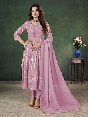 Georgette Sequins Zari And Resham Work Anarkali Suit With Dupatta For Festival Occasion