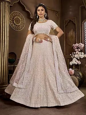 Heavy Zarkan And Embroidery Work Elegant Premium Net Lehenga Choli With Dupatta