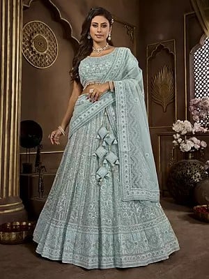 Elegant Premium Net Heavy Zarkan And Embroidery Work Lehenga Choli With Tassels And Dupatta