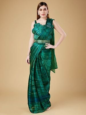 Organza Fancy Embroidery Work Party Wear Saree With Embellished Blouse