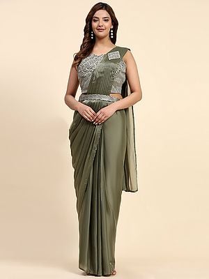 Sequins And Embroidery Work Satin Solid Designer Party Wear Saree