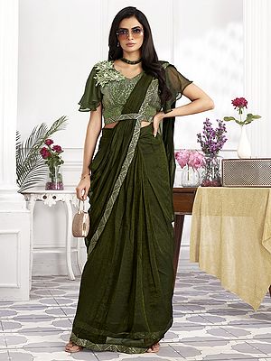 Shimmer Georgette Embroidery And Sequins Work Party Wear Saree