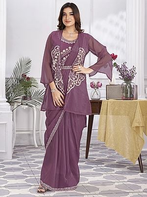 Pure Organza Embroidery And Sequins Work Saree With Blouse