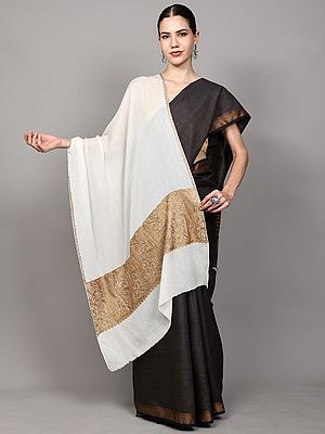 Pure Wool Stole with Chain Stitch Embroidered Paisley Palla from Srinagar