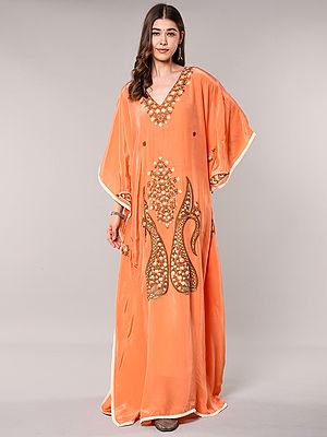Crepe Long Kaftan from Kashmir with Aari Embroidered Giant Paisleys