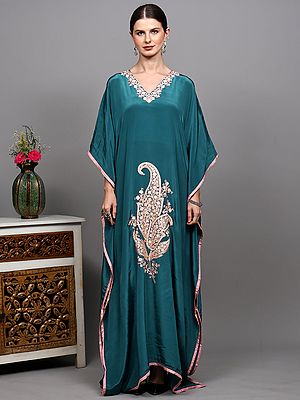 Crepe Kaftan Featuring Chain Stitch Paisley Embroidery