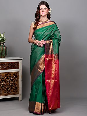 Dynasty-Green Saree with All-Over Zari Woven Stripes and Floral Border from Bangalore