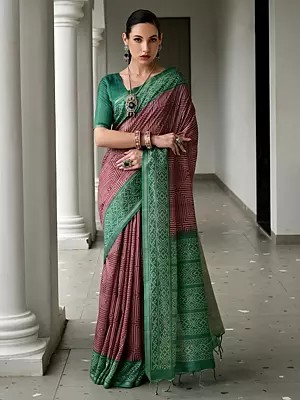 Women Soft Tussar Silk Saree With Ikkat Pallu And Border