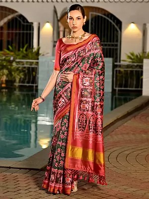Geometric Floral Motifs Banarasi Patola Silk Saree
