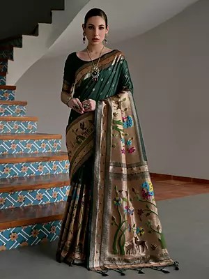 Pure Paithani Silk Saree With Meenakari And Zari Work