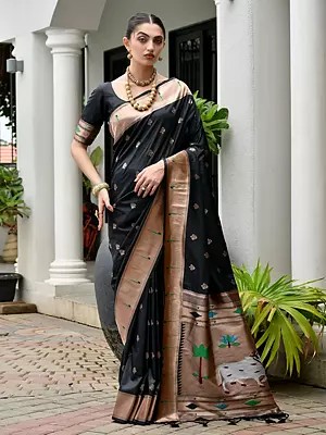 Meenakari Woven Paithani Silk Saree With Pichwai Pallu