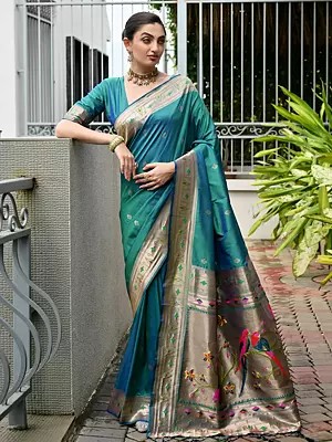 Traditional Paithani Silk Saree With Meenakari Pallu And Zari Border