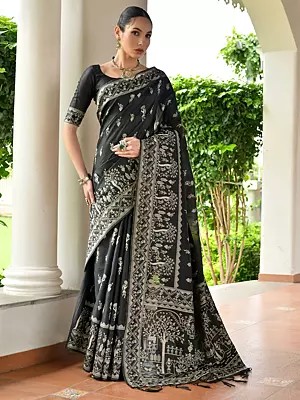 Woven Kalamkari Pallu Raw Silk Saree For Festive Wear