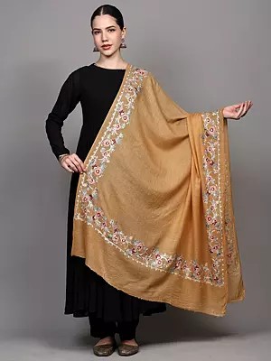 Diamond Weave Shawl with Floral Aari Embroidered Border from Amritsar