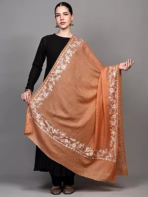 Diamond Weave Shawl with Floral Aari Embroidered Border from Amritsar