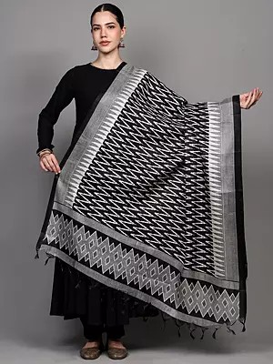 Art Silk Dupatta with Printed Zig-Zag Pattern and Temple Border
