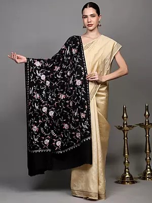 Aari Embroidered Shawl with Birds on Tree Branch Motifs from Amritsar