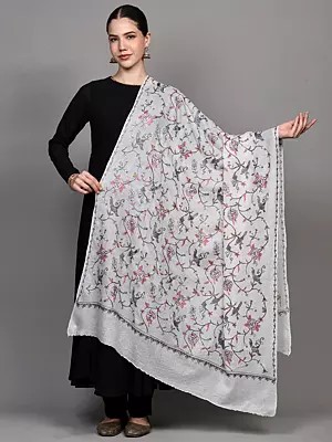 Aari Embroidered Shawl with Birds on Tree Branch Motifs from Amritsar
