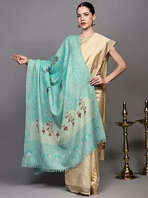 Island-Paradise Sozni Embroidered Shawl with All-Over Flowers and Paiselys Weave