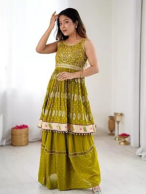 Embroidered Georgette Lehenga And Blouse Set With Fine Thread Work