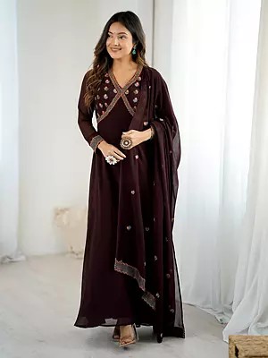 Embroidered Georgette Gown With Coordinated Dupatta For Festive And Special Occasions
