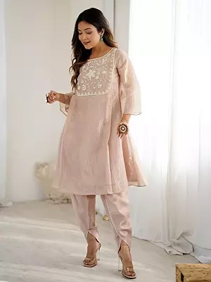 Hand-Embroidered Organza Salwar Kameez Set For Timeless Ethnic Style