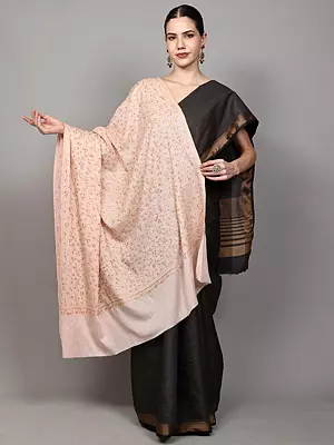 Creole-Pink Pure Wool Shawl from Kashmir with Jaaldar Sozni Hand-Embroidery