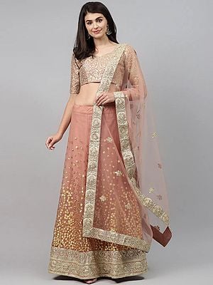 Net Sequins Embroidery Work Embellished Party Wear Lehenga Choli With Dupatta