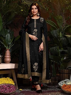 Jacquard Butti Beautiful Festival Wear Natural Viscose Salwar Suit with Tassels Dupatta