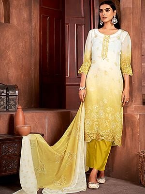 Chardonnay Digital Print & Sequins Embroidery Pure Organza Salwar Suit With Dupatta For Casual Occasion