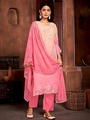 Sweet-Pink Pure Organza Digital Print & Embroidery Salwar Suit With Designer Dupatta