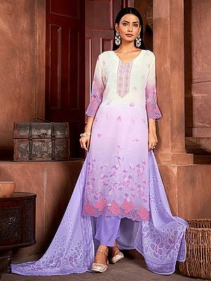 Digital Print & Floral Sequins Embroidery Pure Organza Salwar Suit with Dupatta