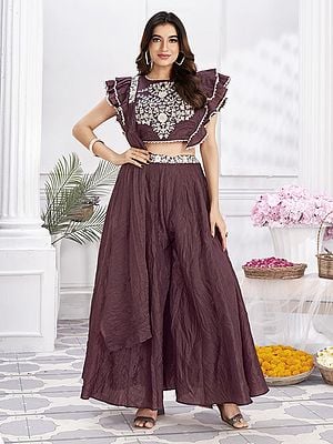 Shimmer Georgette Hand Work and Embroidered Crop Top Palazzo Suit