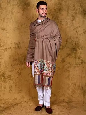 Ginger-Snap Pure Pashmina Men's Shawl with Floral Woven Kani Border