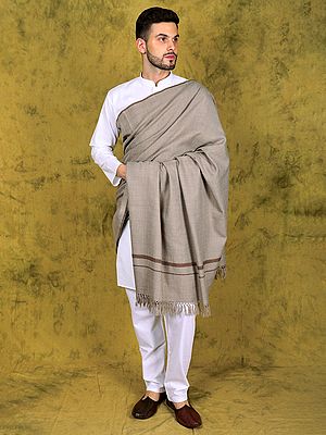 Handspun Men's Dushala Shawl (Lohi) from Kullu with Embroidered Border