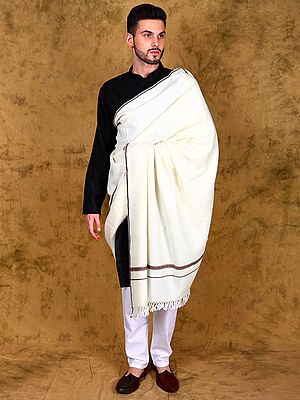 Handspun Men's Dushala Shawl (Lohi) from Kullu with Embroidered Border