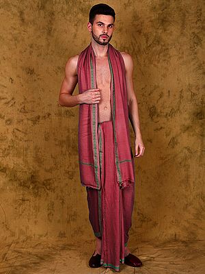 Jute Fiber Dhoti with Angavastram Set and Thread Woven Border from Varanasi