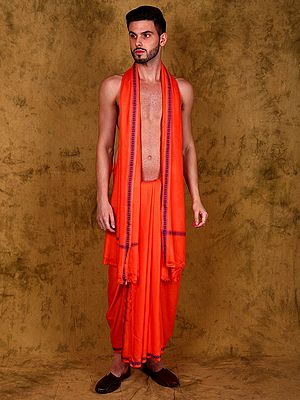 Jute Fiber Dhoti with Angavastram Set and Thread Woven Border from Varanasi