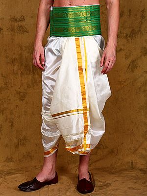 Jolly-Green Adjustable Dhoti Belt with Zip Pouch/Pocket and Floral Weave in Zari Thread