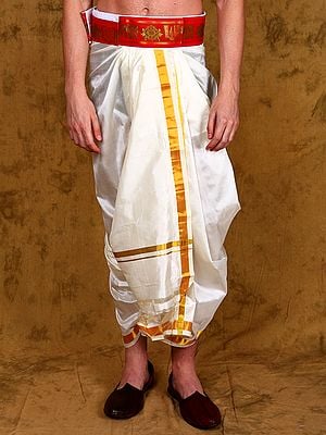 Dhoti Belt with Zip Pouch/Pocket and Golden Thread Woven Vaishnava Symbols