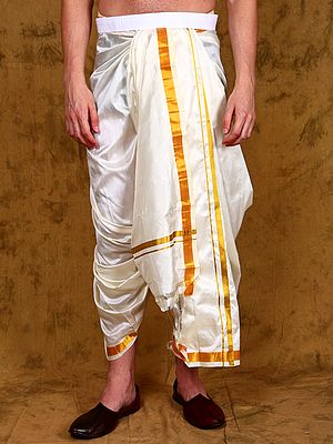 Lucent-White Cotton Adjustable Dhoti Belt with Zip Pouch/Pocket