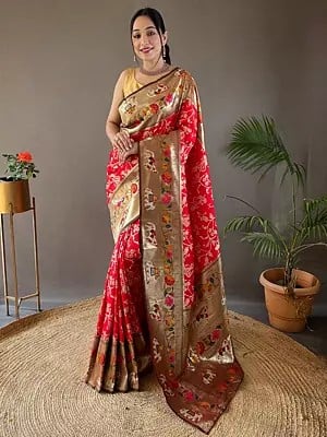 Paisleys Printed With Weaving Work Contrast Border Designer Festival Wear Silk Saree