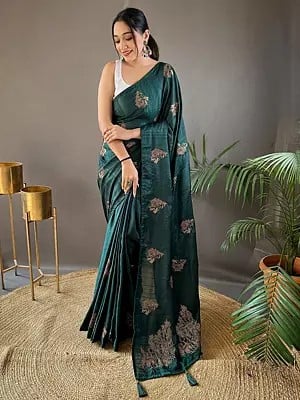 Floral Embroidery Work Designer Soft Silk Saree With Tassels Pallu For Casual Occasion