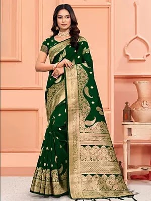 Silk All Over Paisleys Motifs Festival Wear Saree With Attractive Tassels Pallu