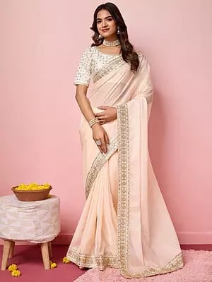 Soft Organza Embellished Border Designer Party Wear Saree With Blouse