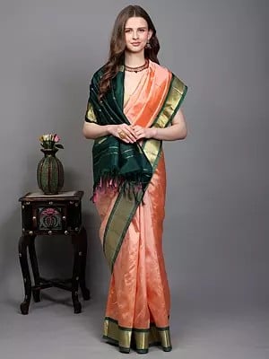Pure Silk Zari Woven Bootis Saree from Kumbakonam with Green Contrast Pallu