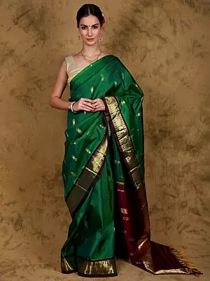Pure Silk Zari Woven Bootis Saree with and Contrast Pallu from Kumbakonam