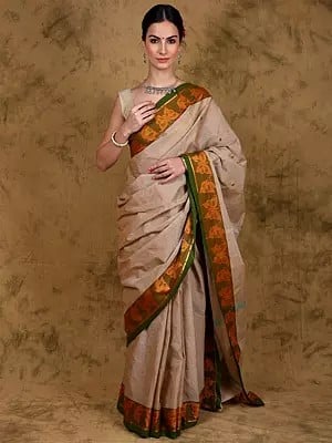 Ginger-Root Chettinad Cotton Saree with Woven Butterflies Contrast Border