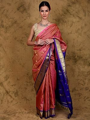 Iridescent Dhoop Chaanv Pure Silk Saree with Zari Woven Bootis and Contrast Pallu from Kumbakonam